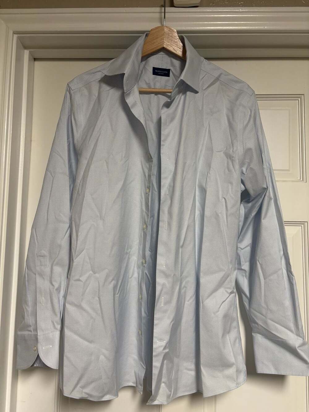 Proper Cloth Dress Shirt Size 15.5 x 33 Blue White Grid Non-Iron Slim Fit